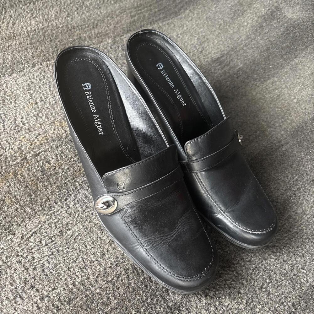 Etienne Aigner leather E-Truman 516/653 Heels Size 7.5M Black